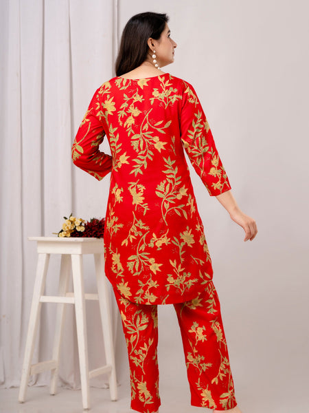 Red Leaf Printed Co-Ord Set