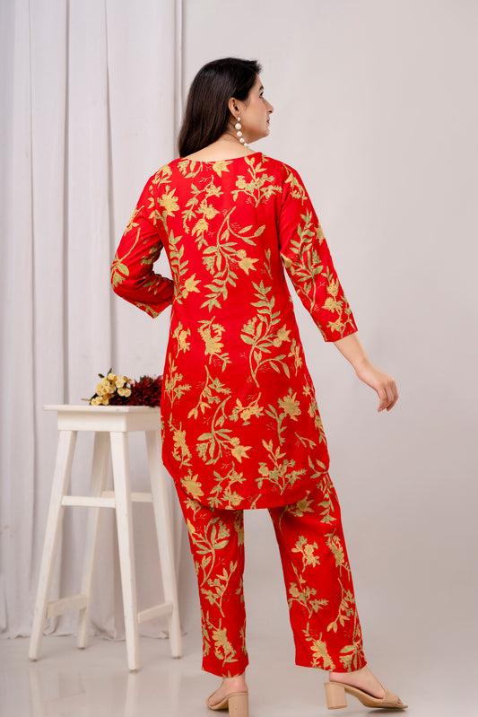 Red Printed Top With Palazzo Co-ord Set