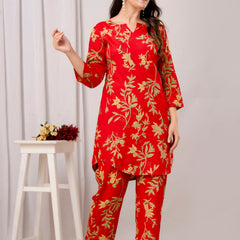 Red Leaf Printed Co-Ord Set
