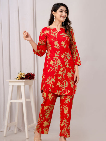 Red Leaf Printed Co-Ord Set
