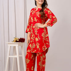 Red Leaf Printed Co-Ord Set