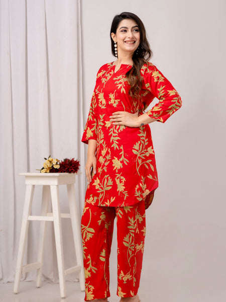 Red Leaf Printed Co-Ord Set