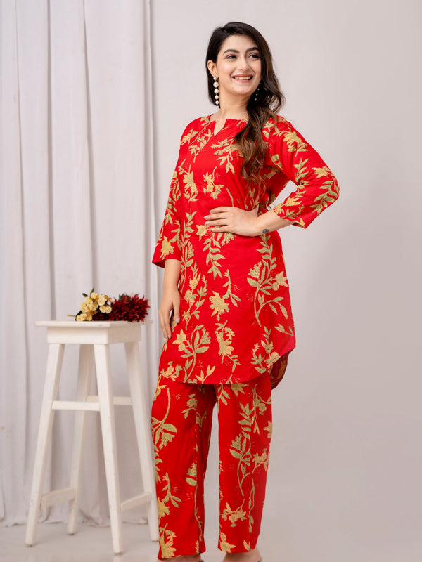 Red Leaf Printed Co-Ord Set