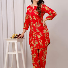 Red Leaf Printed Co-Ord Set