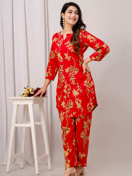 Red Leaf Printed Co-Ord Set