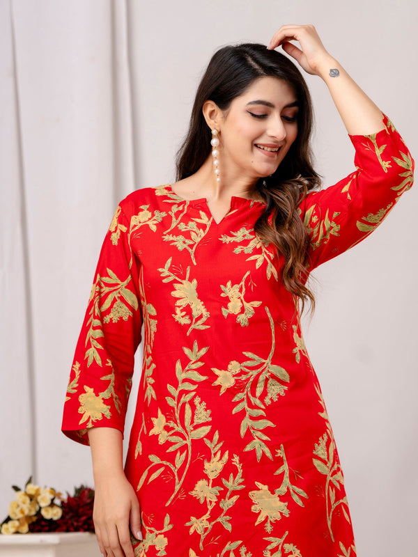 Red Leaf Printed Co-Ord Set