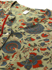 Floral Print Mandarin Collar Cotton Top