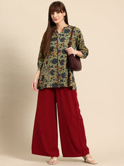 Floral Print Mandarin Collar Cotton Top