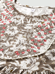 Brown Embroidered Floral Print Peplum Top