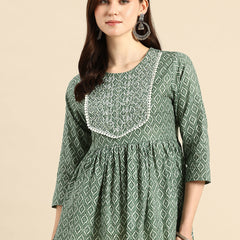 Pure Cotton Embroidered Ethnic Print Peplum Top