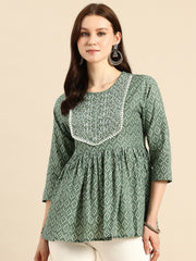 Pure Cotton Embroidered Ethnic Print Peplum Top