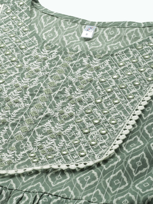 Pure Cotton Embroidered Ethnic Print Peplum Top