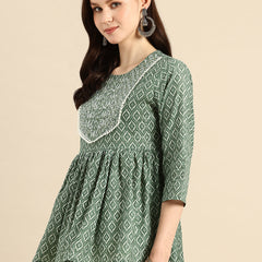Pure Cotton Embroidered Ethnic Print Peplum Top