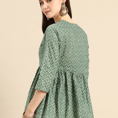 Pure Cotton Embroidered Ethnic Print Peplum Top