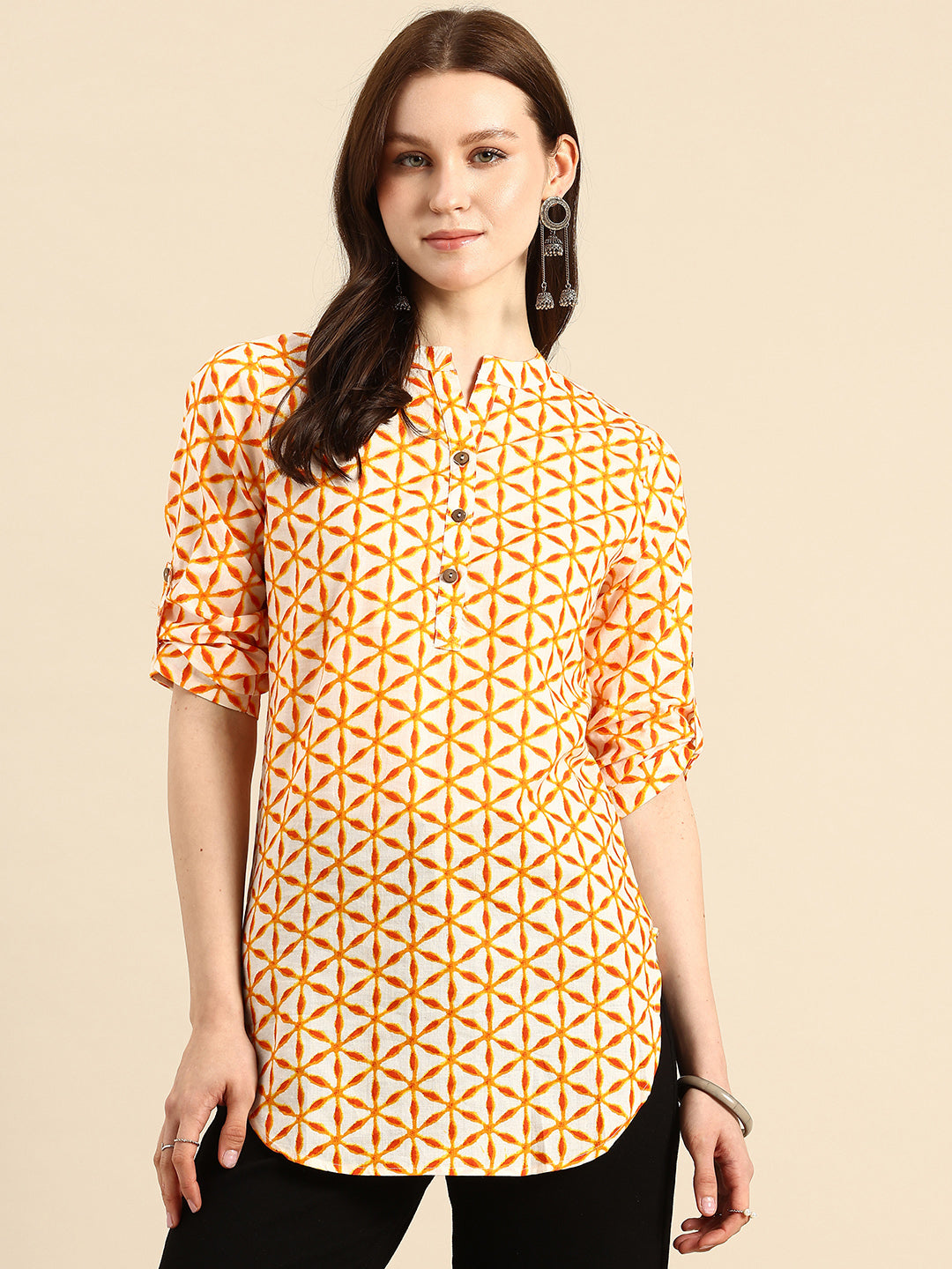 Yellow and white longline regular top