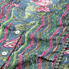 Floral Print Mandarin Collar Pure Cotton Top