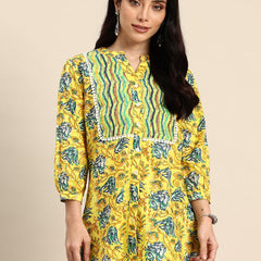 Floral Print Mandarin Collar Pure Cotton Top