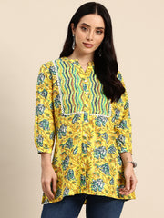Floral Print Mandarin Collar Pure Cotton Top