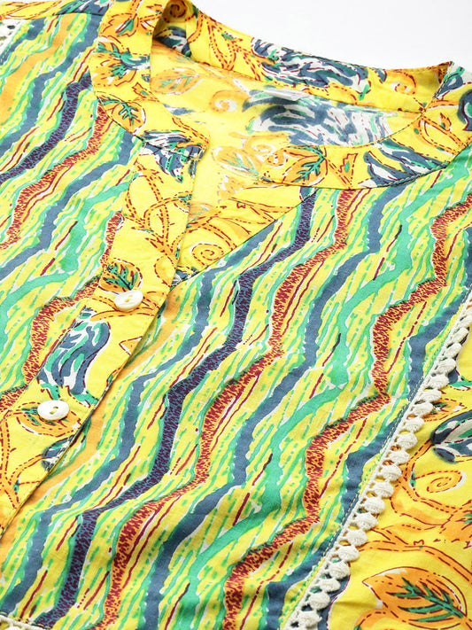 Floral Print Mandarin Collar Pure Cotton Top