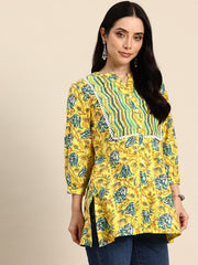 Floral Print Mandarin Collar Pure Cotton Top