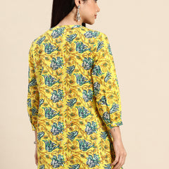 Floral Print Mandarin Collar Pure Cotton Top