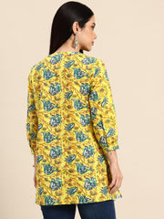 Floral Print Mandarin Collar Pure Cotton Top