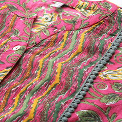 Floral Print Mandarin Collar Cotton Top