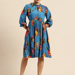 Floral Print Puff Sleeve Fit & Flare Dress