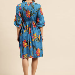 Floral Print Puff Sleeve Fit & Flare Dress