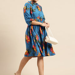 Floral Print Puff Sleeve Fit & Flare Dress