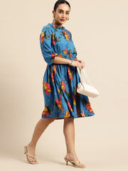 Floral Print Puff Sleeve Fit & Flare Dress