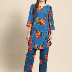 Blue Floral Printed Co-ord Set