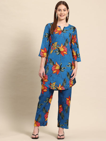 Blue Floral Printed Co-ord Set