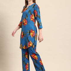 Blue Floral Printed Co-ord Set