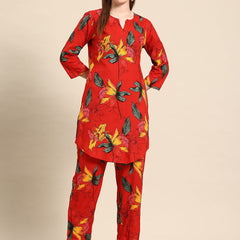 Red Floral Printed Co-ord Set