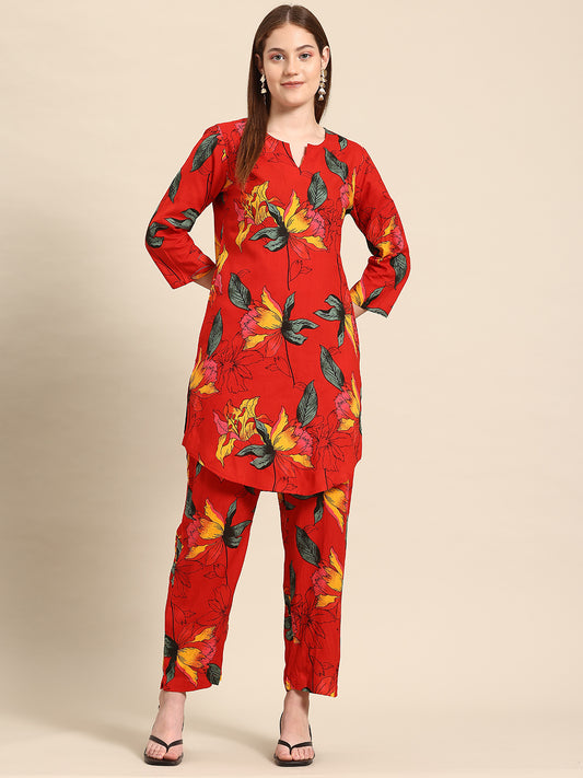 Red Floral Printed Co-ord Set