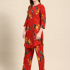 Red Floral Printed Co-ord Set