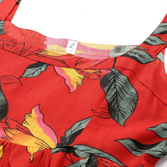 Red Floral Print Layered Fit & Flare Maxi Dress