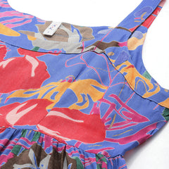 Blue Floral Printed Round Neck Tiered Fit & Flare Midi Ethnic Dress