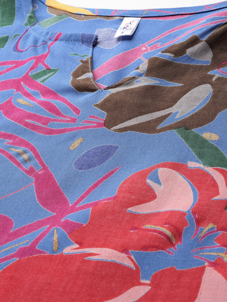 Multicolored Floral Printed Tunic With Trousers
