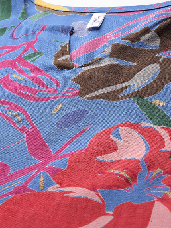 Multicolored Floral Printed Tunic With Trousers