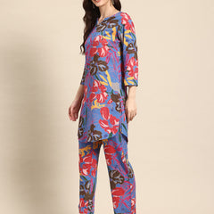 Multicolored Floral Printed Tunic With Trousers