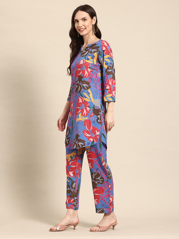Multicolored Floral Printed Tunic With Trousers