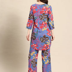 Multicolored Floral Printed Tunic With Trousers