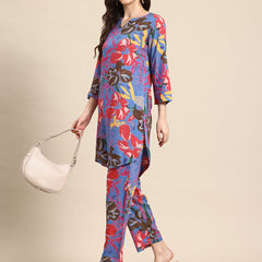 Multicolored Floral Printed Tunic With Trousers