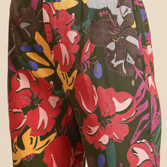 Green & Brown Floral Printed Tunic With Trousers