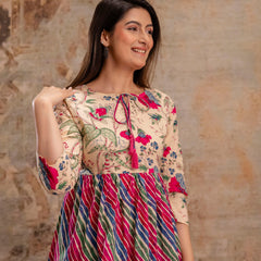 Floral Print Tie-Up Neck Peplum Top