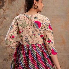 Floral Print Tie-Up Neck Peplum Top
