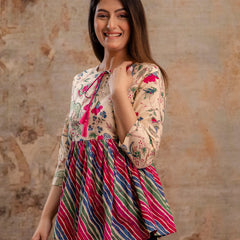Floral Print Tie-Up Neck Peplum Top