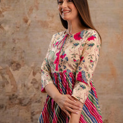Floral Print Tie-Up Neck Peplum Top
